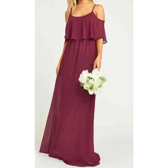 Show Me Your MuMu Dresses & Skirts - Show Me Your MuMu Caitlin Ruffle Maxi Dress Merlot Chiffon Size Small